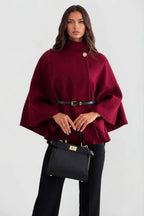 Josephine | Women's Oversized Wool Winter Coat, Cape Sleeve Jacket | Animated Apparel | Wine Red