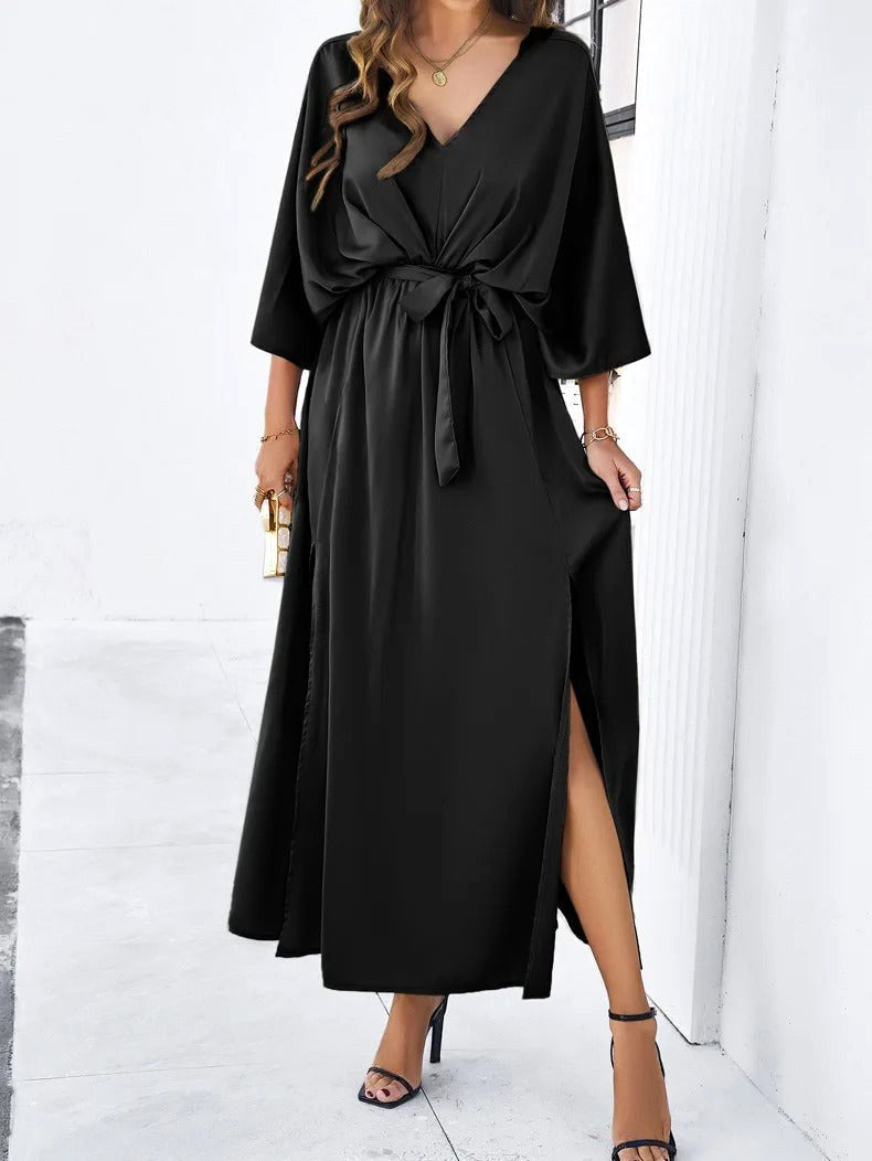 Madelyn | Women's Midi Dress with V-Neckline, Waist-Tie Occasion Dress | Animated Apparel