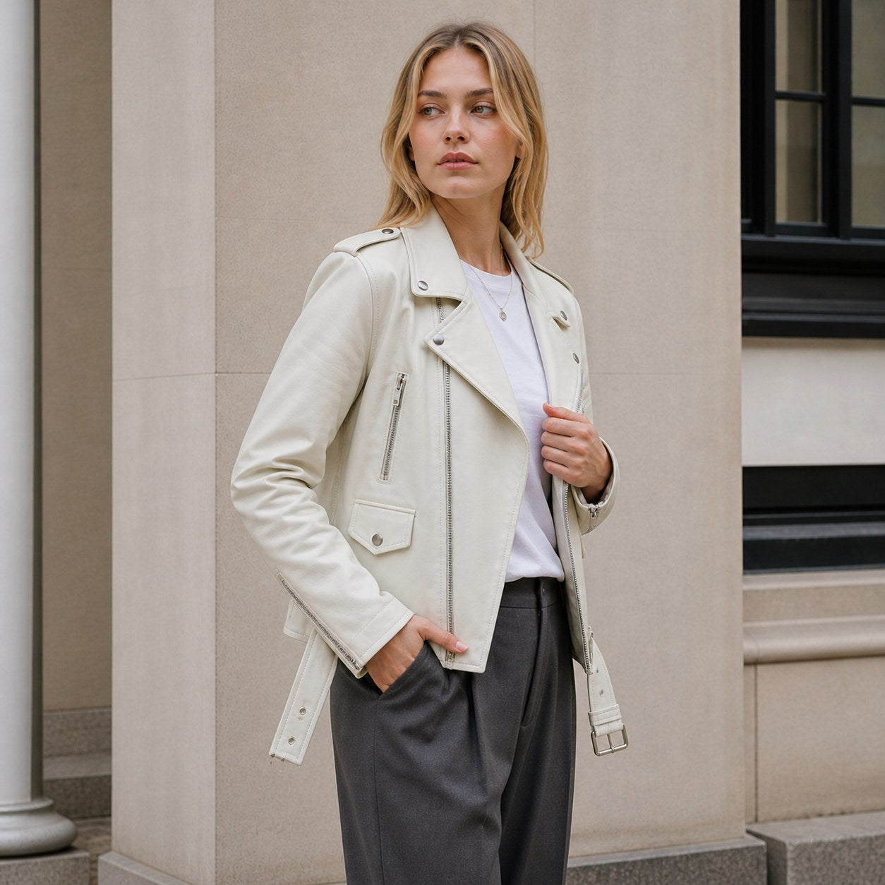 Mabel | Women's Vintage Leather Jacket, Fitted Zip Jacket | Animated Apparel