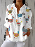 Mackenzie | Women's Playful Hen Print Blouse - Multicolor