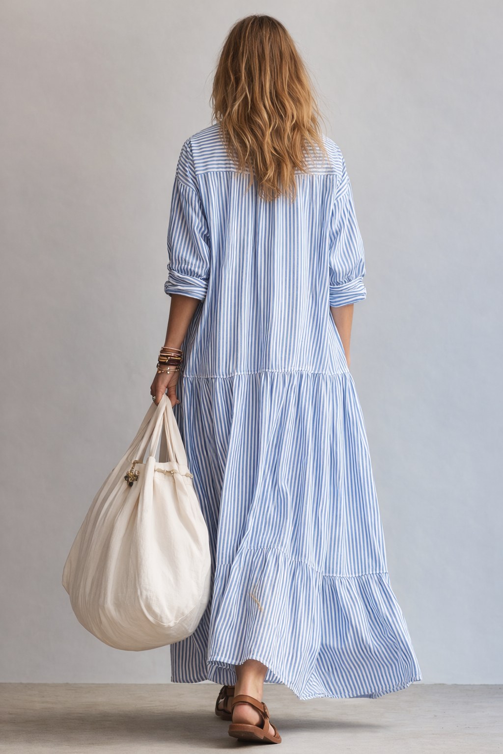 Mackenzie | Women's Striped Button-Front Maxi Shirt Dress - image 2