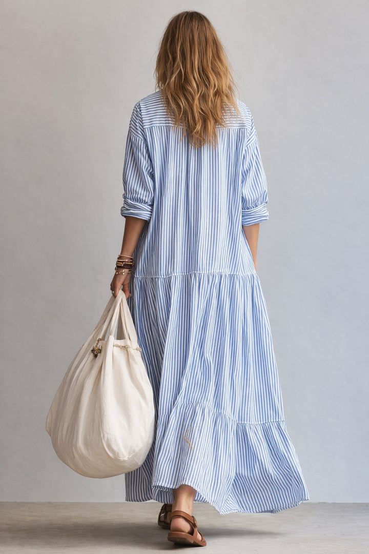 Mackenzie | Women's Striped Button-Front Maxi Shirt Dress - image 2