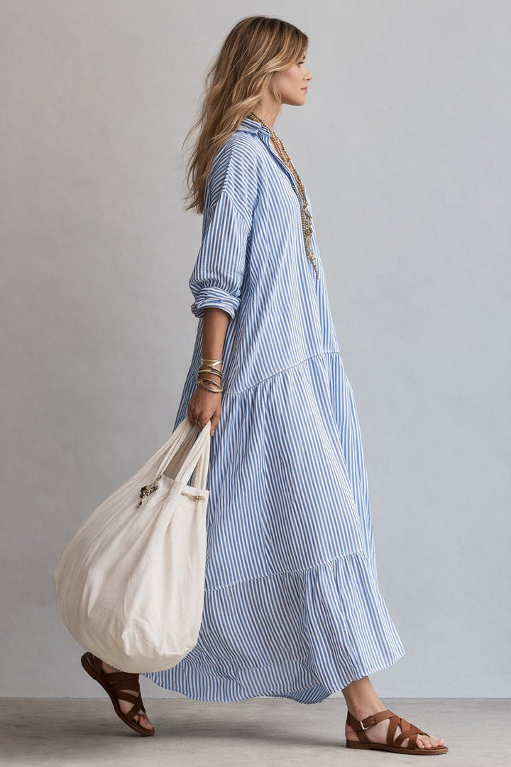 Mackenzie | Women's Striped Button-Front Maxi Shirt Dress - image 3