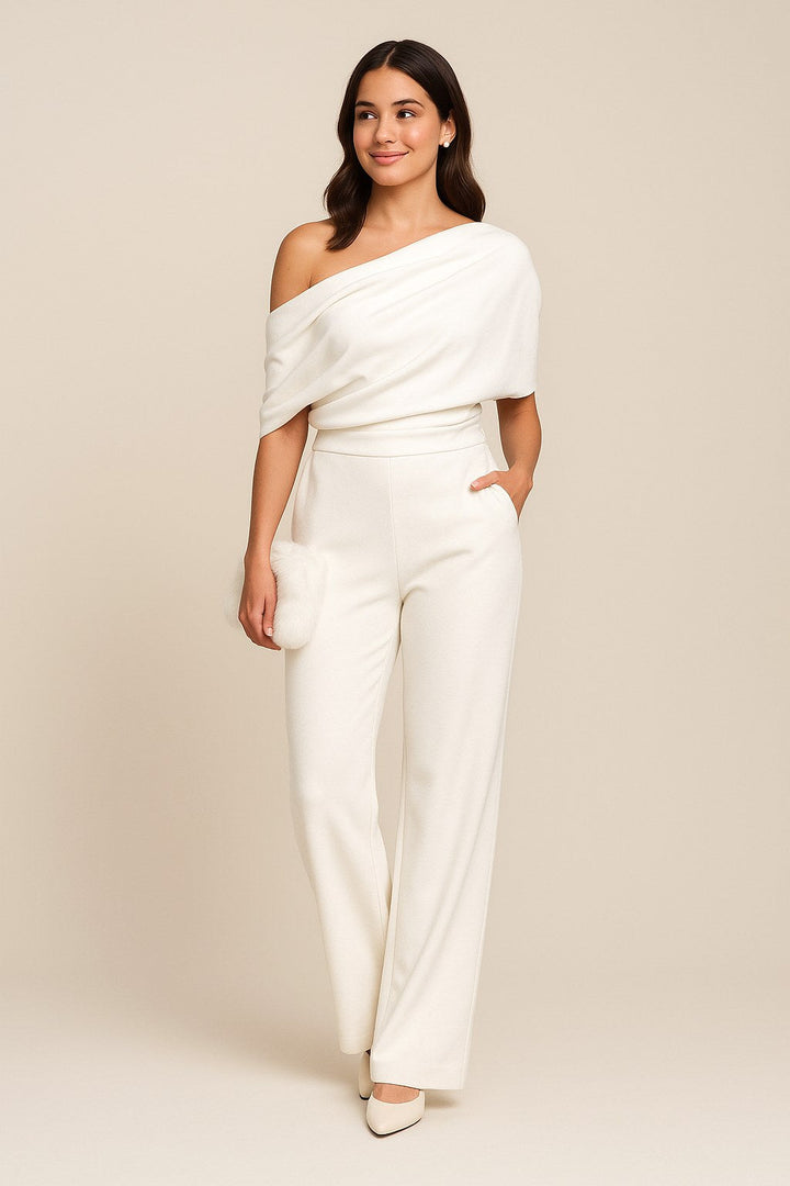 Madelyn | Women's Chic One-Shoulder Jumpsuit - White