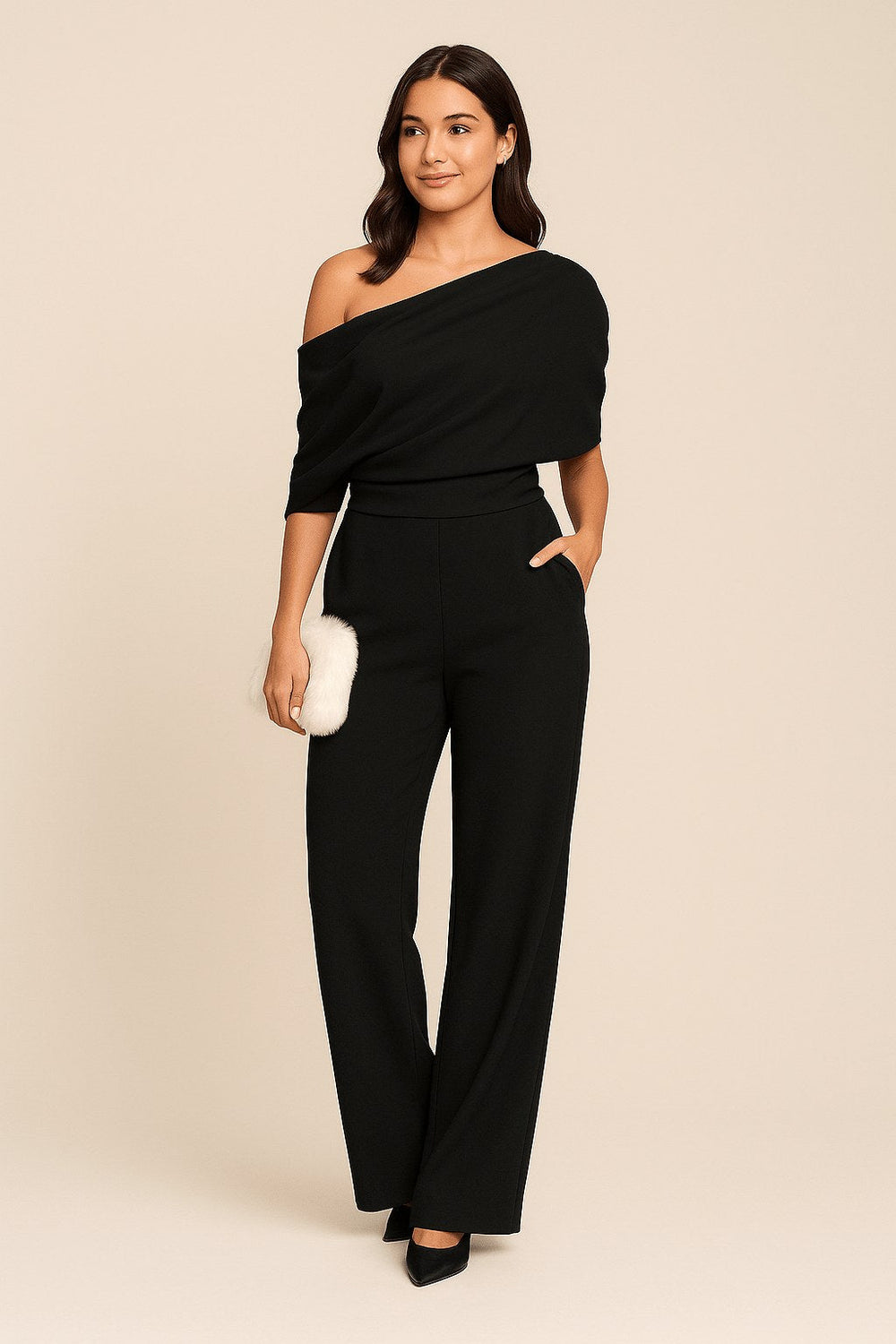 Madelyn | Women's Chic One-Shoulder Jumpsuit - Black