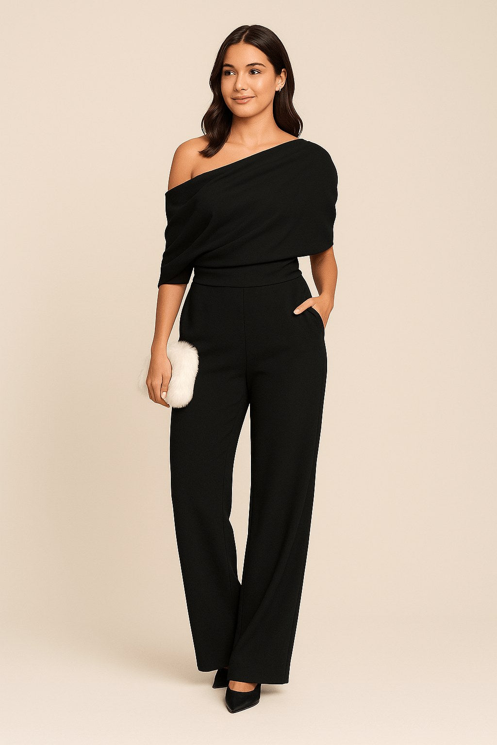 Madelyn | Women's Chic One-Shoulder Jumpsuit - Black