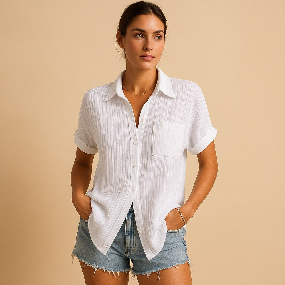 Madelyn | Women's Cotton Gauze Short Sleeve Shirt - Black