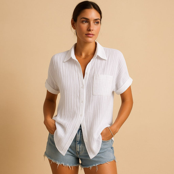 Madelyn | Women's Cotton Gauze Short Sleeve Shirt - Black