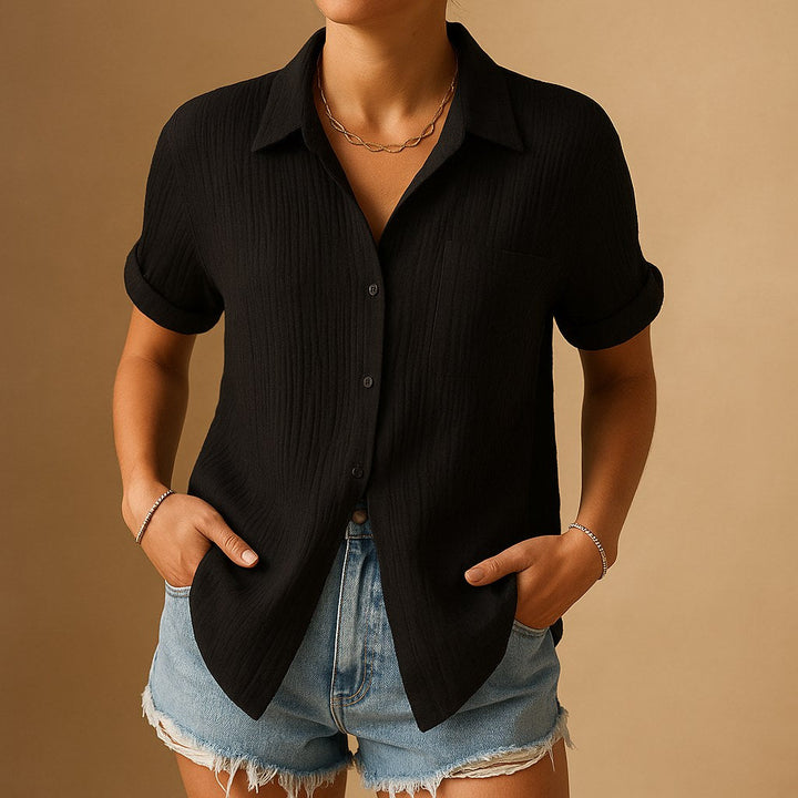 Madelyn | Women's Cotton Gauze Short Sleeve Shirt - Yellow