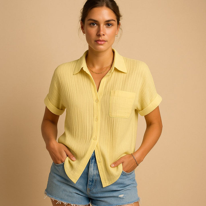 Madelyn | Women's Cotton Gauze Short Sleeve Shirt - Pink