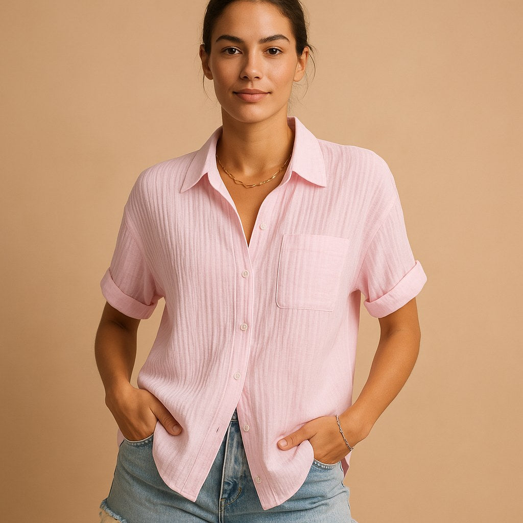 Madelyn | Women's Cotton Gauze Short Sleeve Shirt - Green