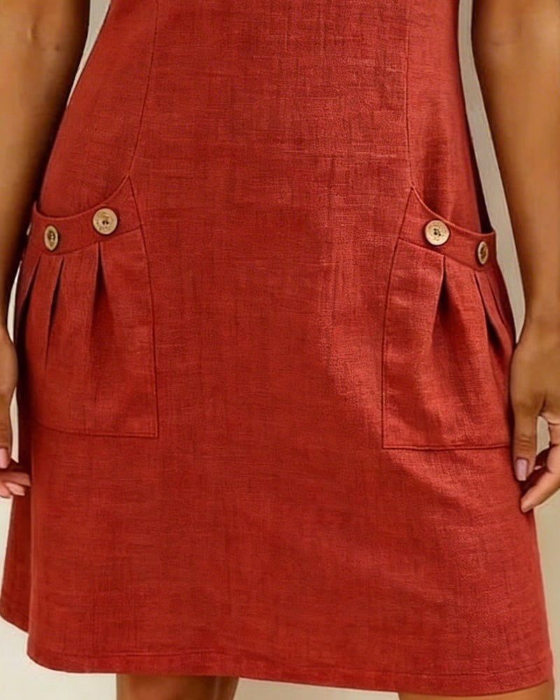 Madison | Women's A-Line Linen Midi Dress with Pockets - Wit