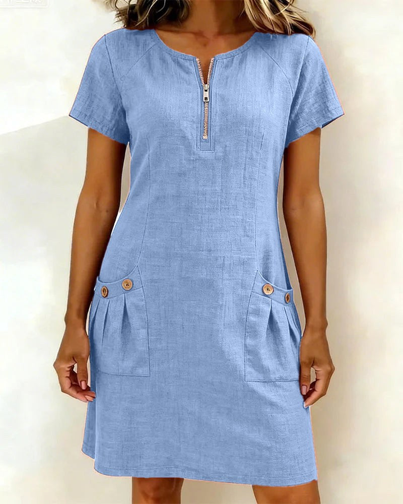 Madison | Women's A-Line Linen Midi Dress with Pockets - image 6