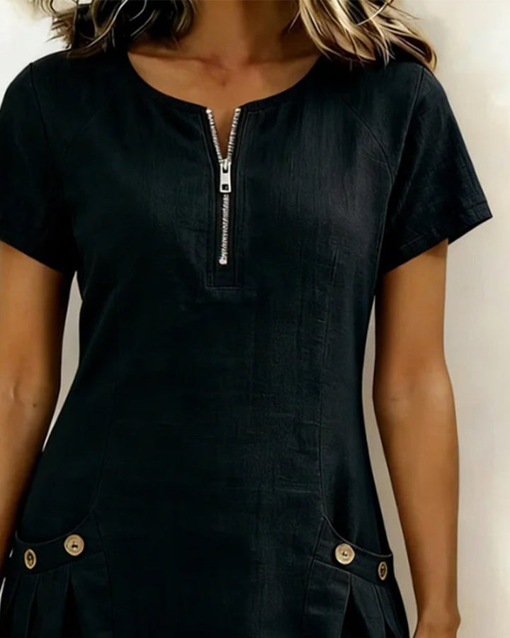 Madison | Women's A-Line Linen Midi Dress with Pockets - image 9