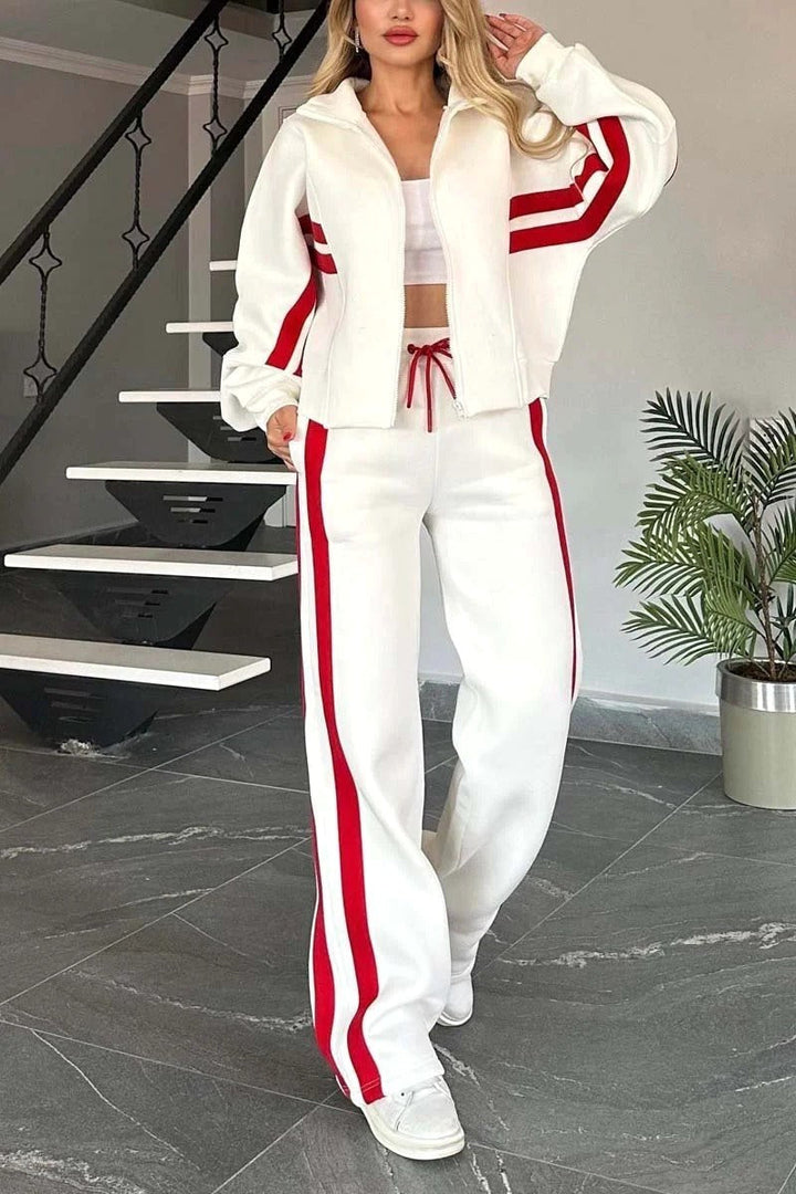Madison | Women's Athletic Zip Two-Piece Set - White