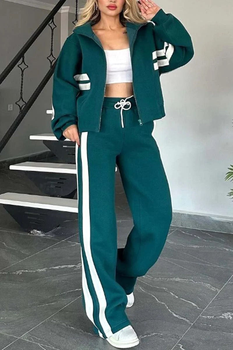 Madison | Women's Athletic Zip Two-Piece Set - Green