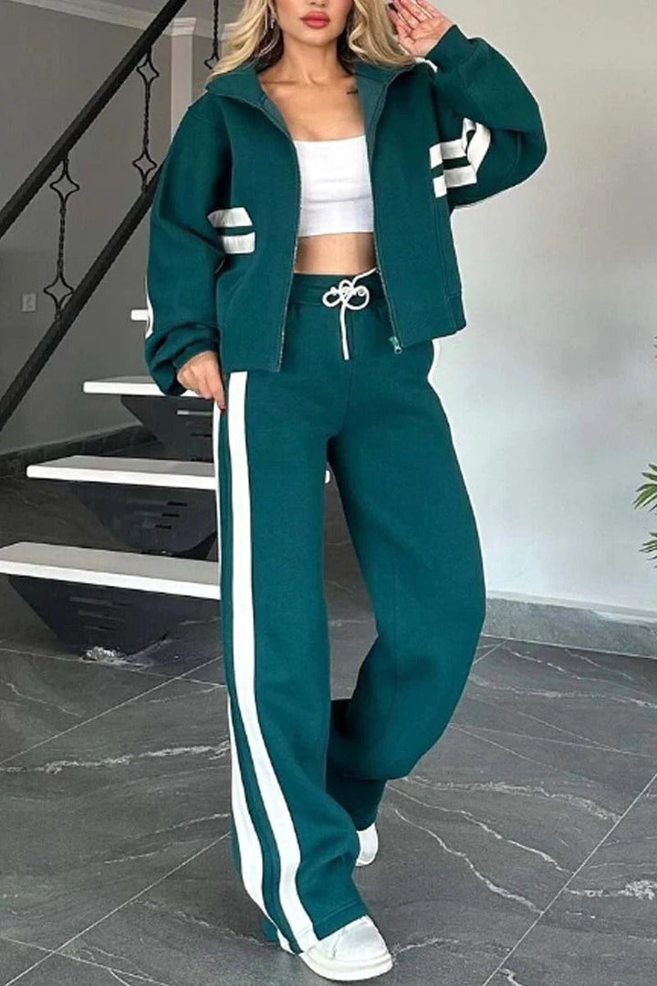 Madison | Women's Athletic Zip Two-Piece Set - Green