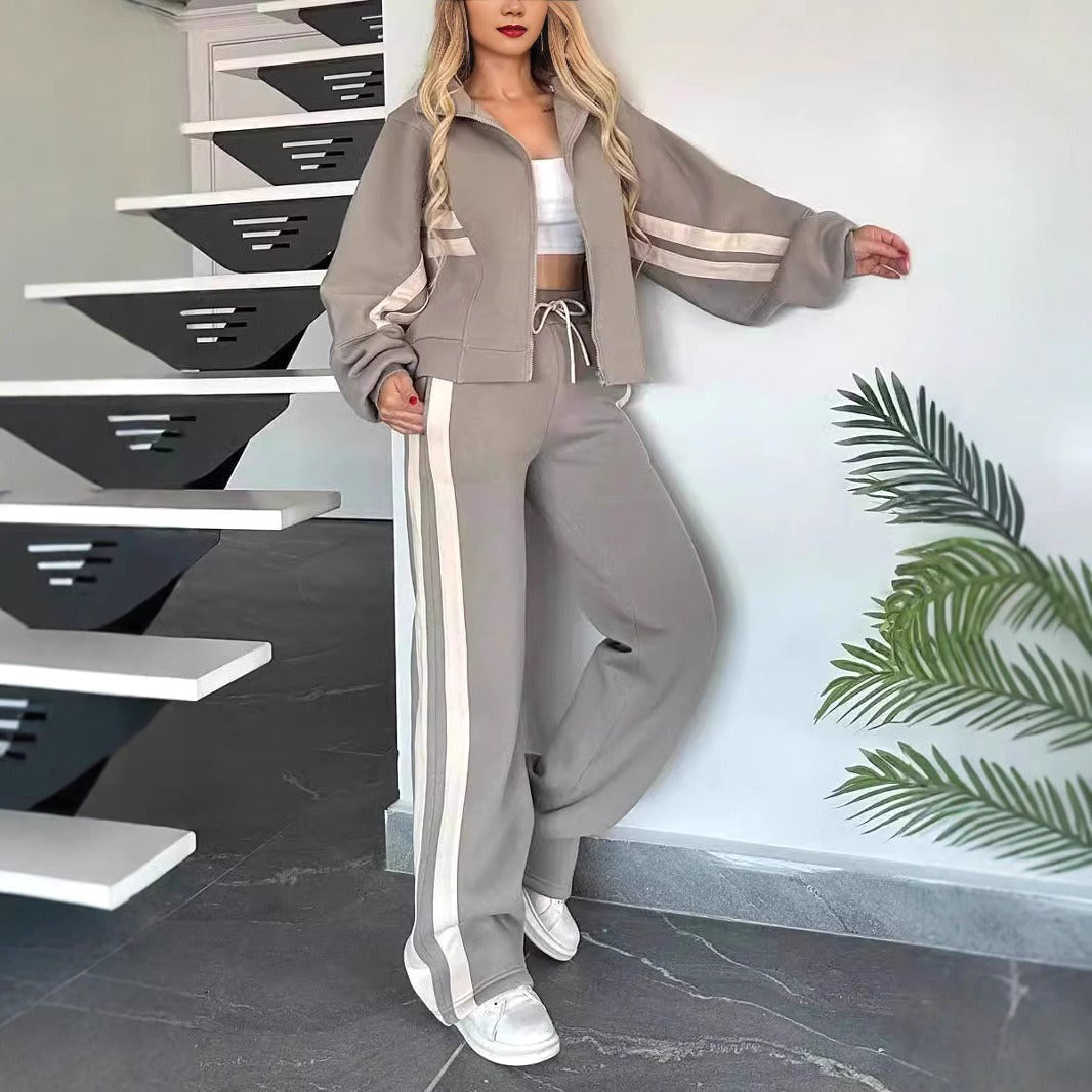 Madison | Women's Athletic Zip Two-Piece Set - Gray