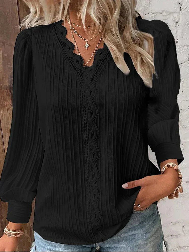 Madison | Women's Chiffon Blouse with Lace Accents - White