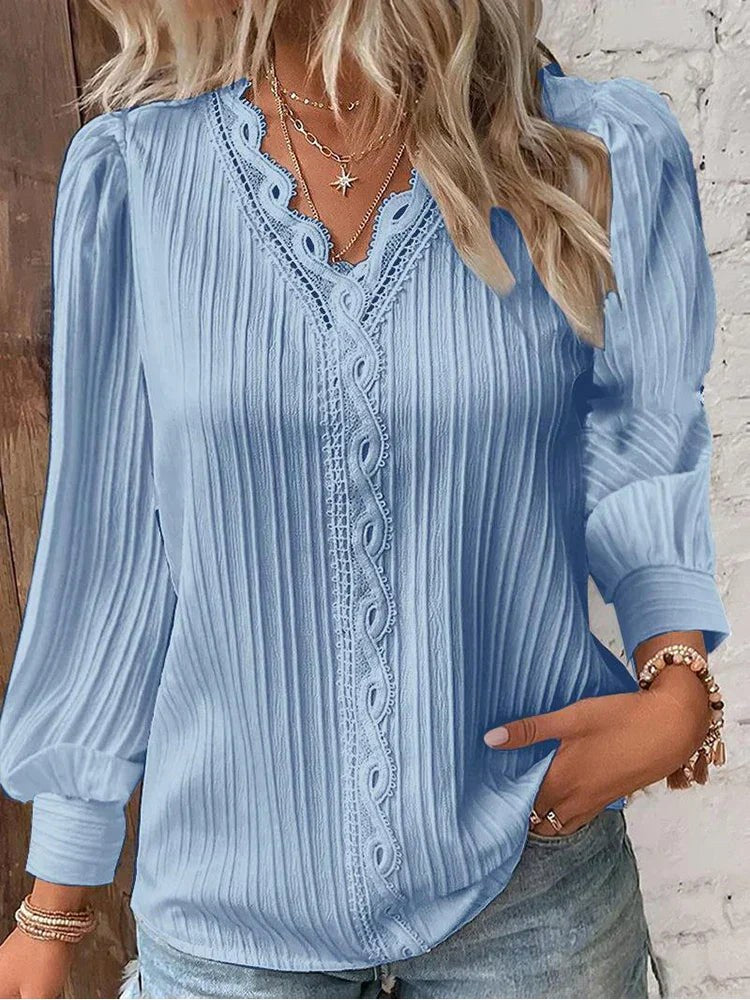 Madison | Women's Chiffon Blouse with Lace Accents - Lilac