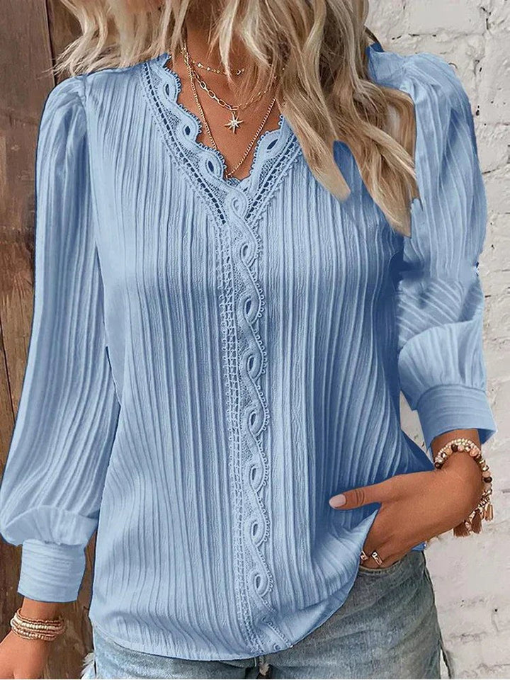 Madison | Women's Chiffon Blouse with Lace Accents - Lilac
