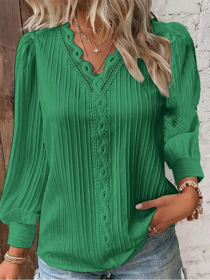 Madison | Women's Chiffon Blouse with Lace Accents - Green