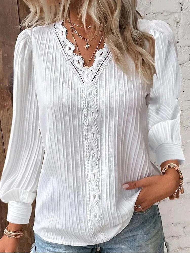 Madison | Women's Chiffon Blouse with Lace Accents - Black