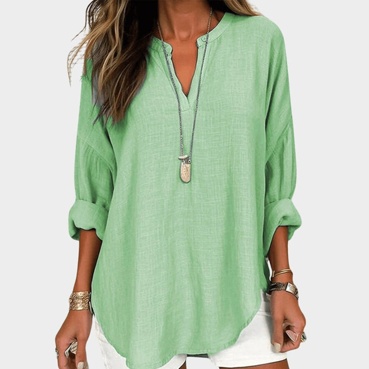 Madison | Women's Flowy Linen Beach Shirt - Green