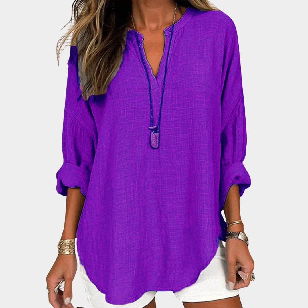 Madison | Women's Flowy Linen Beach Shirt - Purple