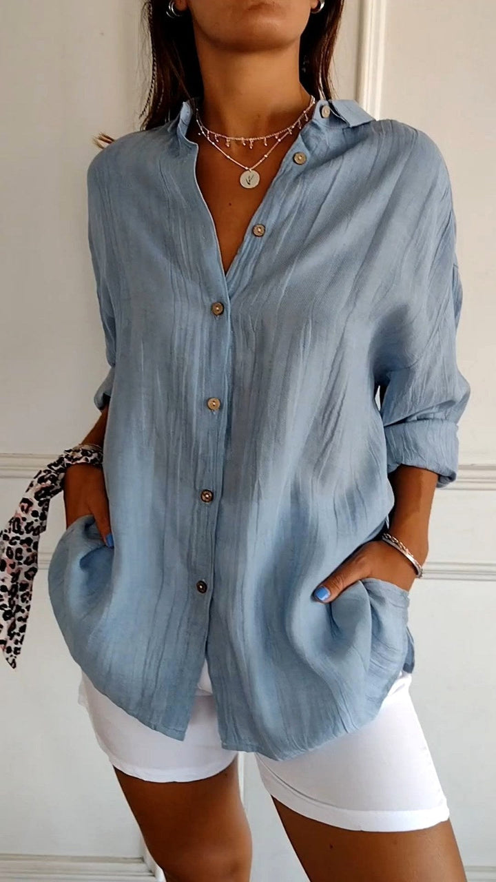 Madison | Women's Linen Button-Down Shirt - Dusty Blue