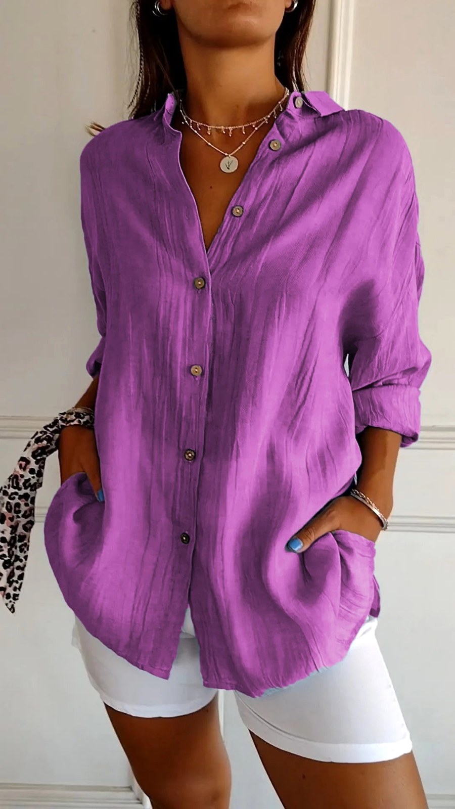 Madison | Women's Linen Button-Down Shirt - Gray