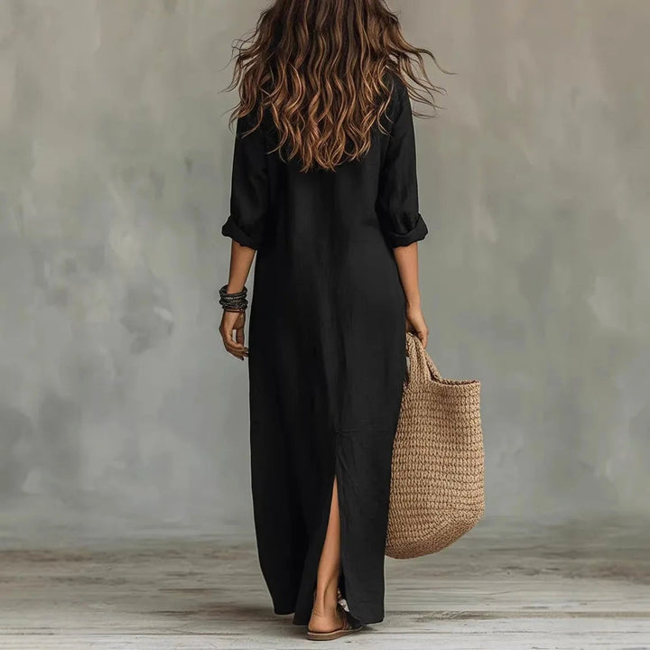 Madison | Women's Linen Long Shirt Dress - Pink
