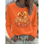 Madison | Women's Long-Sleeve Pumpkin Top, Shimmering Autumn Top | Animated Apparel | Orange