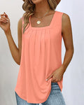 Madison | Women's Square Neck Pleated Tank Top - Peach