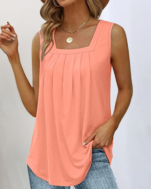 Madison | Women's Square Neck Pleated Tank Top - Peach