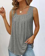 Madison | Women's Square Neck Pleated Tank Top - Gray