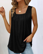 Madison | Women's Square Neck Pleated Tank Top - Black
