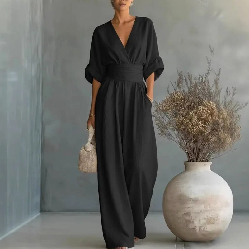 Madison | Women's V-Neck Summer Jumpsuit - Black