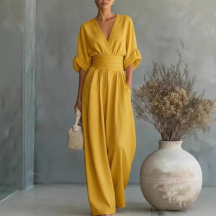 Madison | Women's V-Neck Summer Jumpsuit - Yellow