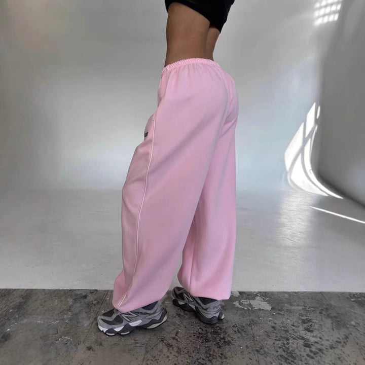 Maelle | Women's Baggy-Fit Sweatpants with Side Stripe, Wide-Leg Lounge Trousers | Animated Apparel | Black