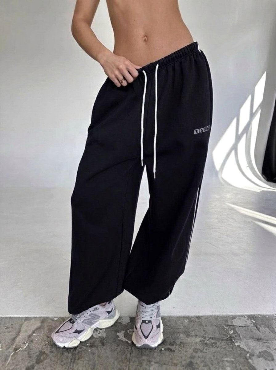 Maelle | Women's Baggy-Fit Sweatpants with Side Stripe, Wide-Leg Lounge Trousers | Animated Apparel | Brown