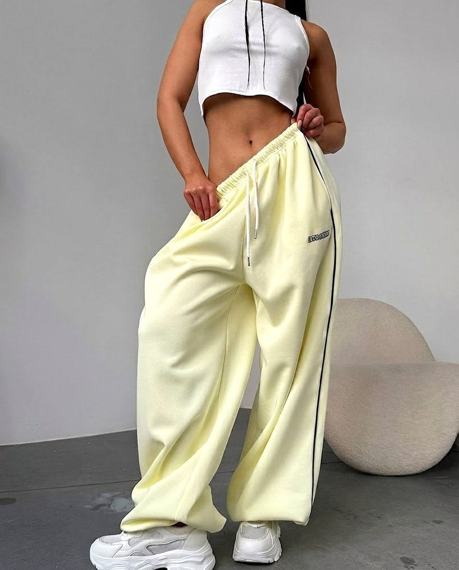 Maelle | Women's Baggy-Fit Sweatpants with Side Stripe, Wide-Leg Lounge Trousers | Animated Apparel