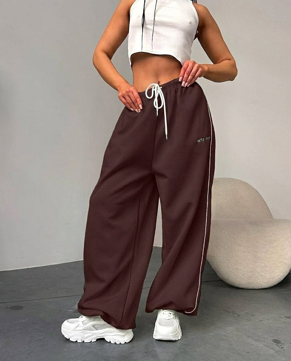 Maelle | Women's Baggy-Fit Sweatpants with Side Stripe, Wide-Leg Lounge Trousers | Animated Apparel