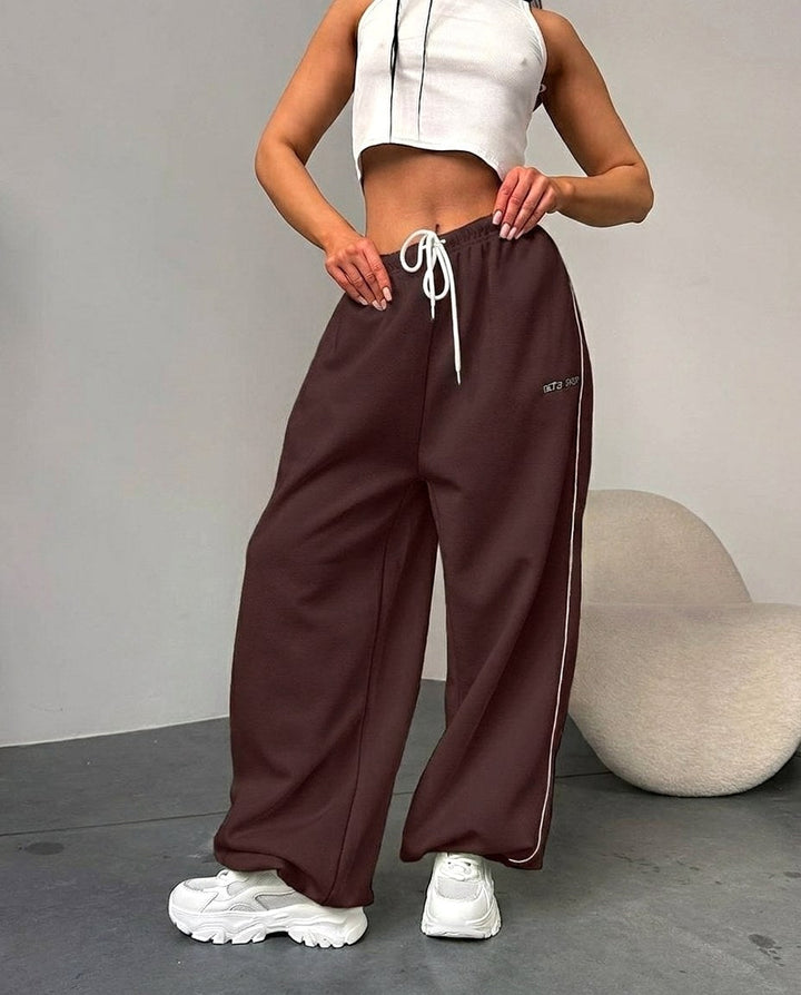 Maelle | Women's Baggy-Fit Sweatpants with Side Stripe, Wide-Leg Lounge Trousers | Animated Apparel