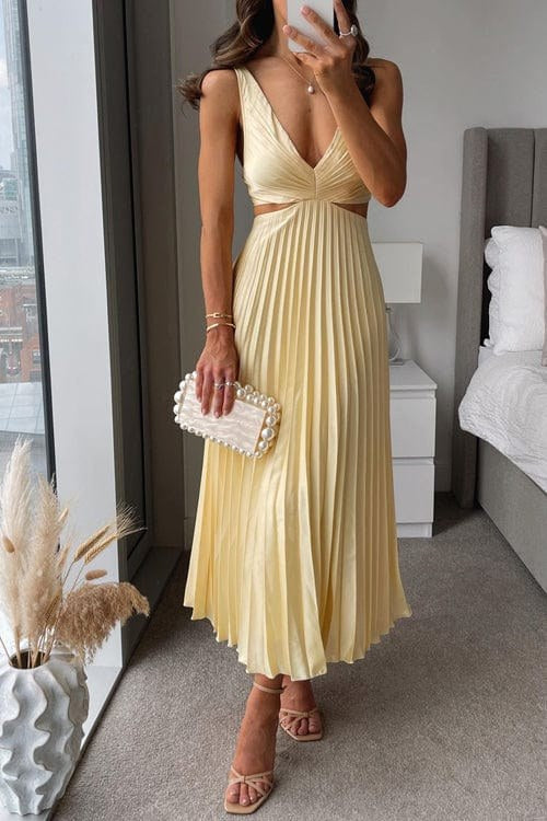 Maeva | Women's Pleated Satin Midi Dress, Flowing Evening Dress | Animated Apparel