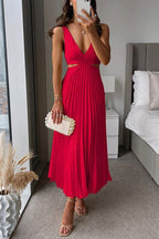 Maeva | Women's Pleated Satin Midi Dress, Flowing Evening Dress | Animated Apparel