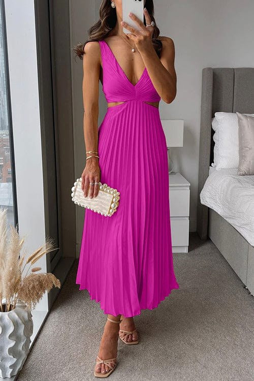 Maeva | Women's Pleated Satin Midi Dress, Flowing Evening Dress | Animated Apparel