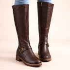 Maisie | Women's Knee-High Leather Boots, Side-Zip Block Heel Riding Boots | Animated Apparel