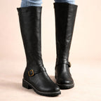 Maisie | Women's Knee-High Leather Boots, Side-Zip Block Heel Riding Boots | Animated Apparel