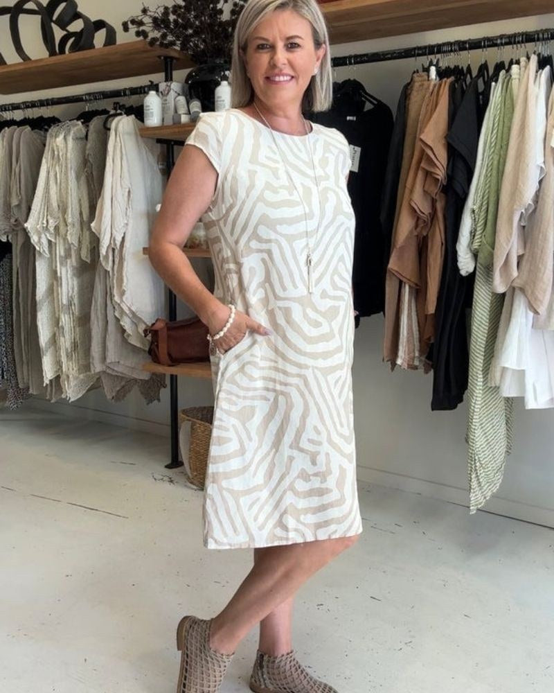 Maisie | Women's Printed Crew Neck Midi Dress - image 5